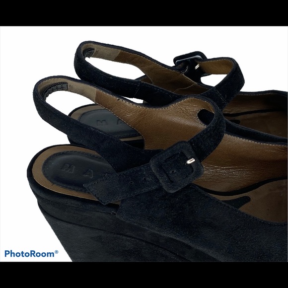 Marni Black Suede Platform PeepToe Slingback Wedge - Picture 3 of 11